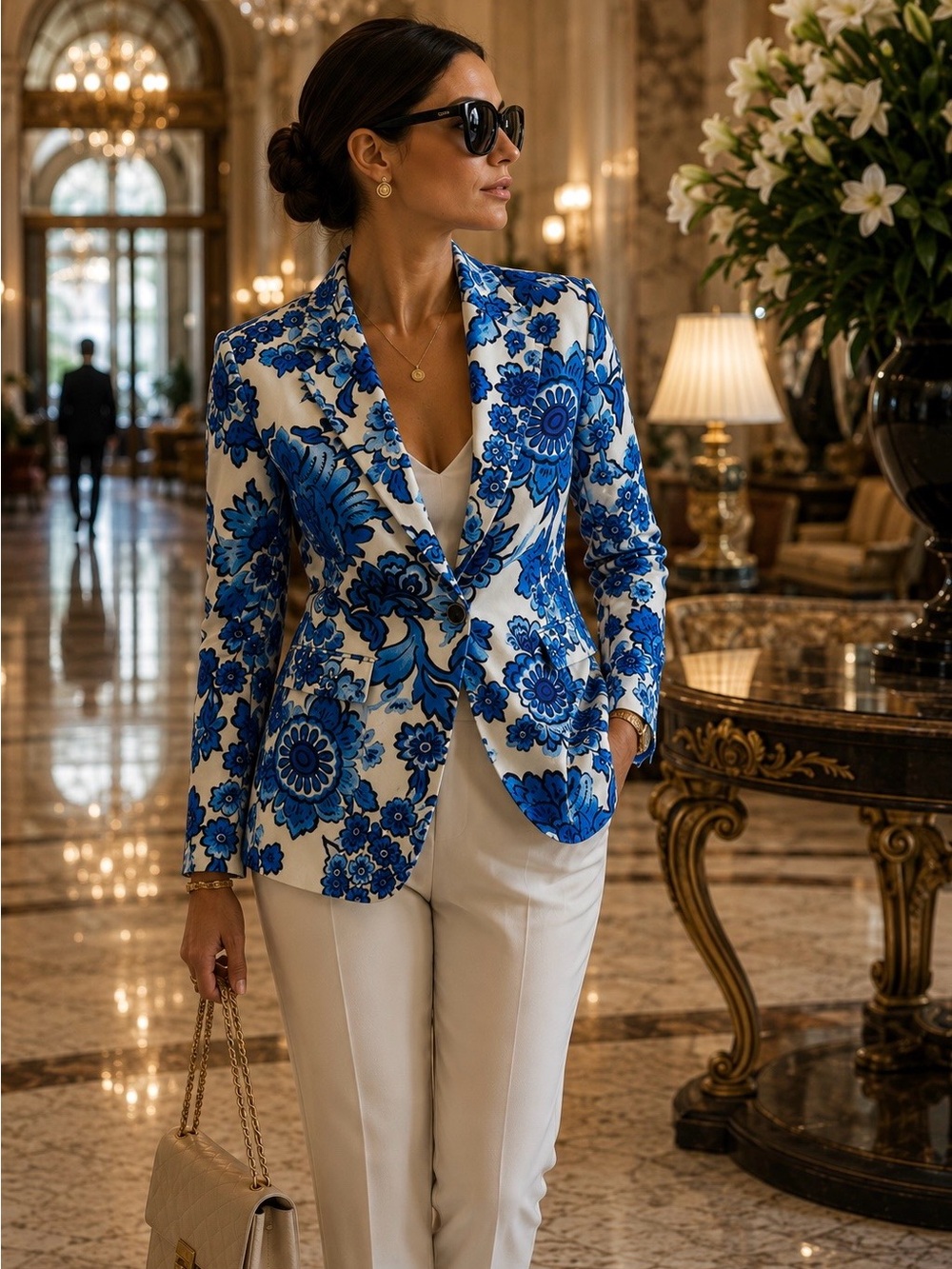 Mango Satin Print Blazer Size M